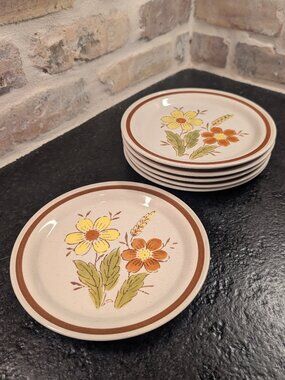 Vintage 6 Autumn Collection Stoneware Wheat Flower Salad Plates